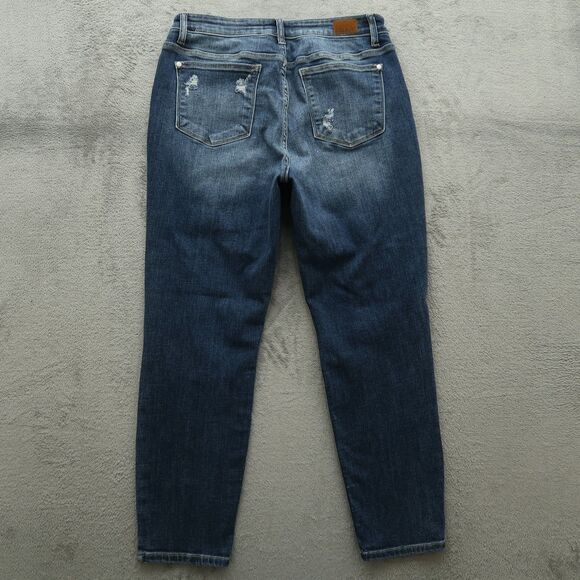 Judy Blue Jeans Juniors 11/30 Blue High-Rise Boyfriend Fit 27" Inseam Destroyed - Picture 12 of 16